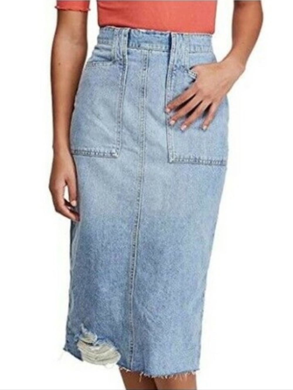 Free People Light Blue Denim Pencil Skirt. Size 2.